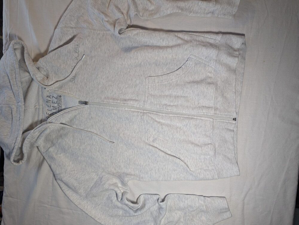 Selena Gomez Light Grey Women's Hooded Zip-Up Sweatshirt Large Floral Print